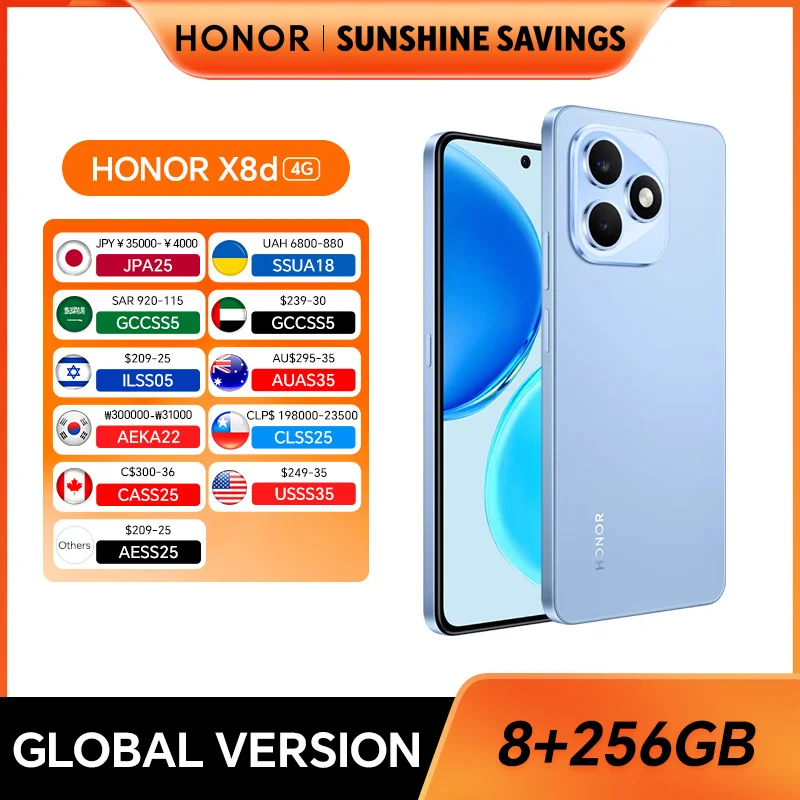 New HONOR X8d 8GB+256GB Global Version 4G Smartphone 108MP Main Camera 6800mAh 45W SuperCharge Dual SIM Android 16
New HONOR X8d 8GB+256GB Global Version 4G Smartphone 108MP Main Camera 6800mAh 45W SuperCharge Dual SIM Android 16