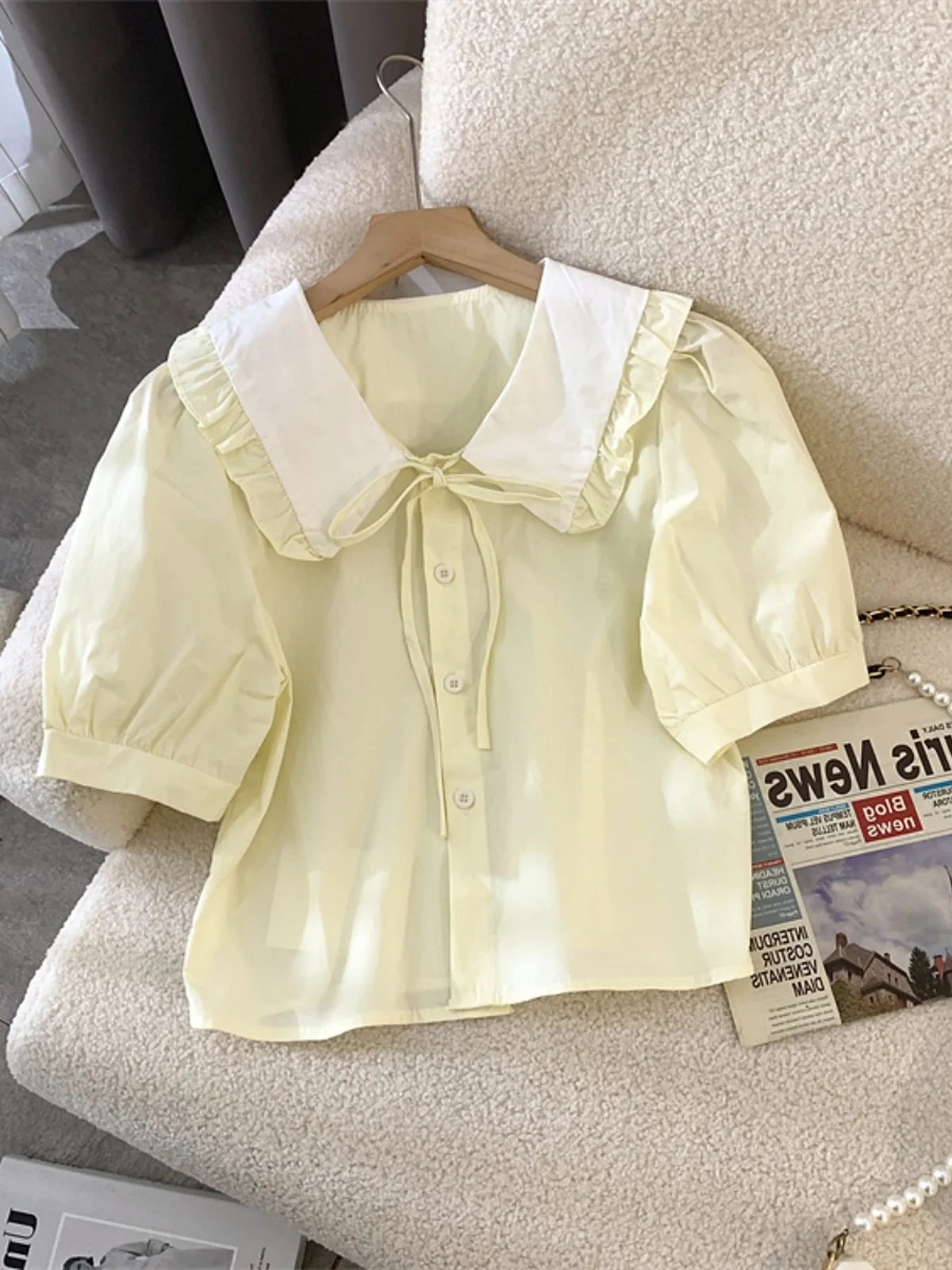 Sweet Style Short Sleeve Doll Collar Shirt Women's Cotton Knitted Top Fashionable Youthful Summer Shirt Straight Cut Slimming
Sweet Style Short Sleeve Doll Collar Shirt Women's Cotton Knitted Top Fashionable Youthful Summer Shirt Straight Cut Slimming