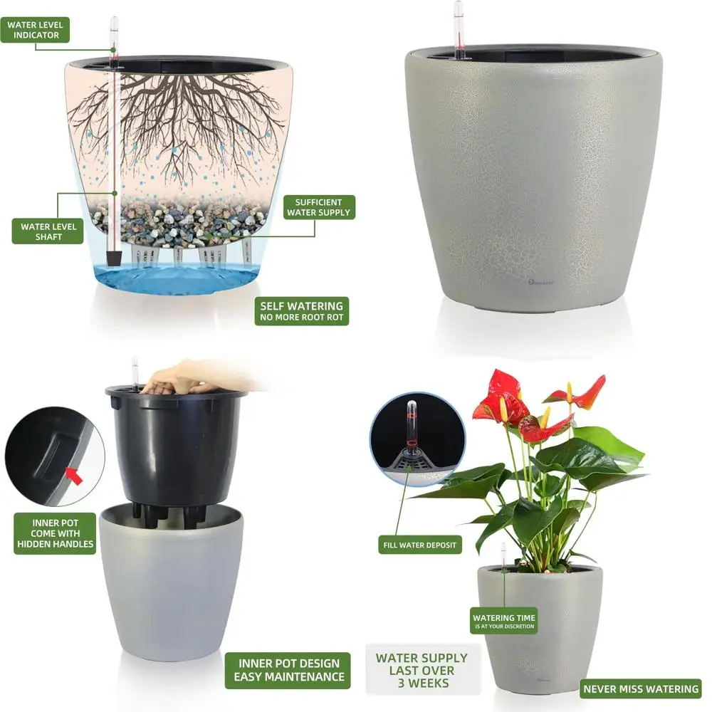 15x14 Large Self-Watering Planter with Wheels, Indoor/Outdoor, Inner Pot, Water Level Indicator - Grey Gold Crackle
15x14 Large Self-Watering Planter with Wheels, Indoor/Outdoor, Inner Pot, Water Level Indicator - Grey Gold Crackle