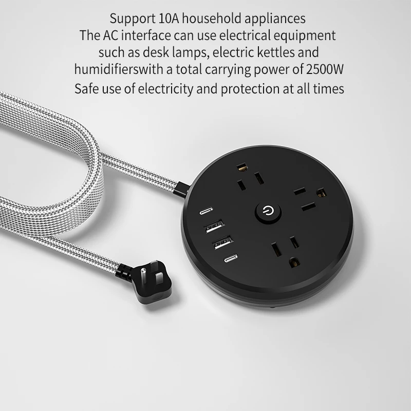 Disc multifunctional 7-in-1 desktop 5 FT long power socket, surge-proof and overload-proof socket, 3 AC+2 USB-A+2 type-c
Disc multifunctional 7-in-1 desktop 5 FT long power socket, surge-proof and overload-proof socket, 3 AC+2 USB-A+2 type-c