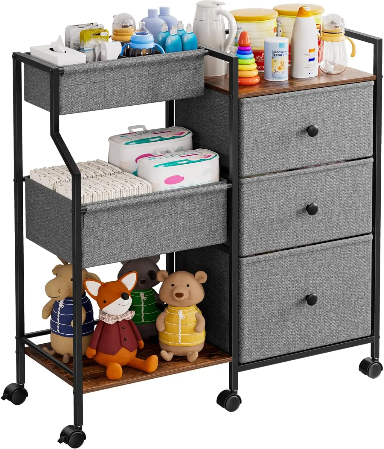 3-Tier Rolling Diaper Organizer Cart with Dividers, Drawers & Wheels for Nursery and Bedroom
3-Tier Rolling Diaper Organizer Cart with Dividers, Drawers & Wheels for Nursery and Bedroom
