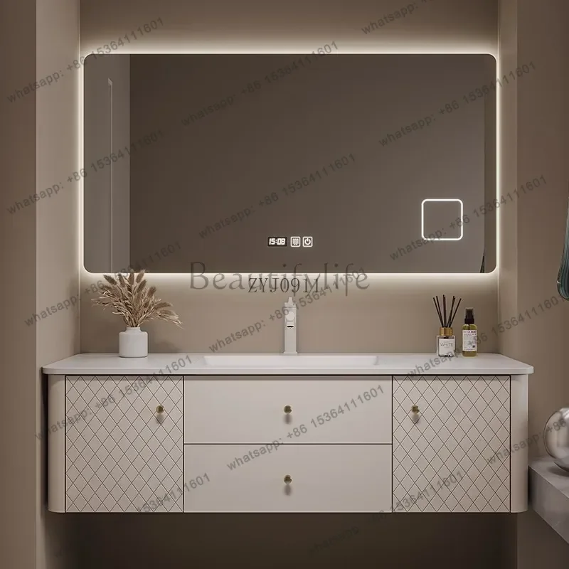 Light luxury oak bathroom cabinet, toilet sink, combined rock slab seamless integrated basin
Light luxury oak bathroom cabinet, toilet sink, combined rock slab seamless integrated basin