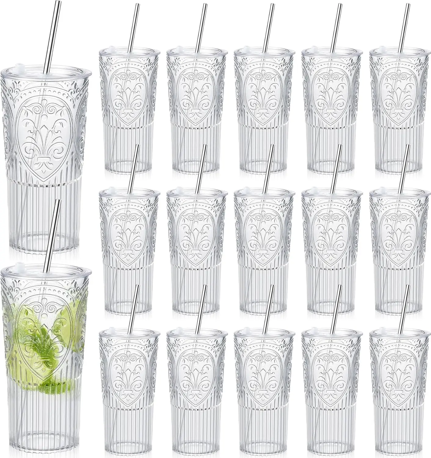 16 Set 20oz Vintage Plastic Tumbler with Lids and Straws Ribbed Floral Drinking Glasses Reusable Iced Coffee Cups for Water
16 Set 20oz Vintage Plastic Tumbler with Lids and Straws Ribbed Floral Drinking Glasses Reusable Iced Coffee Cups for Water