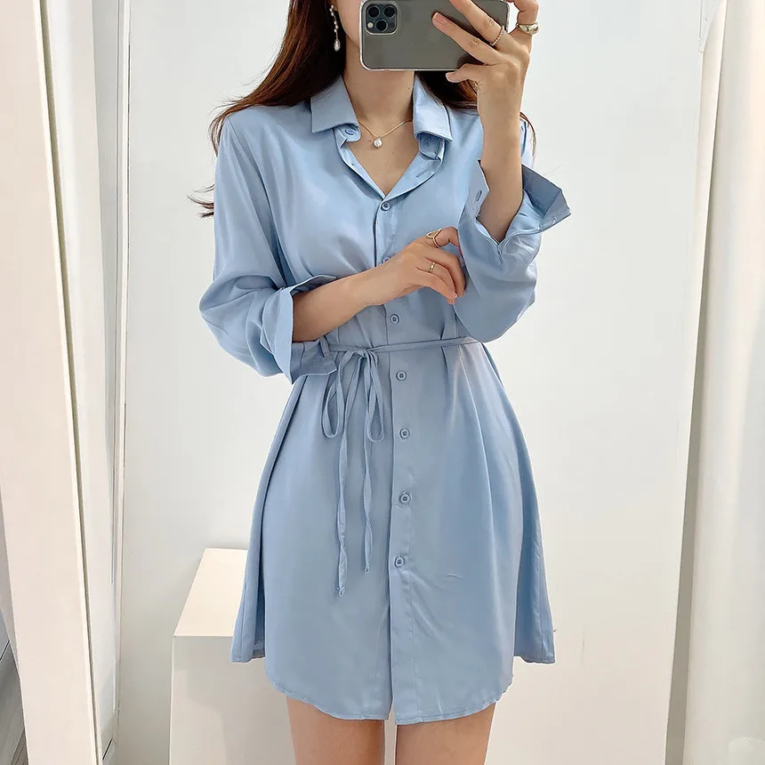 Chic Long Sleeve Shirt Style Belted Collared Women's Dress Spring Autumn Winter Korean Style Casual Wear for Various Occasions
Chic Long Sleeve Shirt Style Belted Collared Women's Dress Spring Autumn Winter Korean Style Casual Wear for Various Occasions