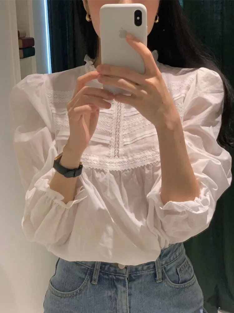 Retro Ele Long Sve Ruffle Collar Bubble Sve Inner Wear Layered irt Women's Top Faionable Versatile Korean Sle
Retro Ele Long Sve Ruffle Collar Bubble Sve Inner Wear Layered irt Women's Top Faionable Versatile Korean Sle