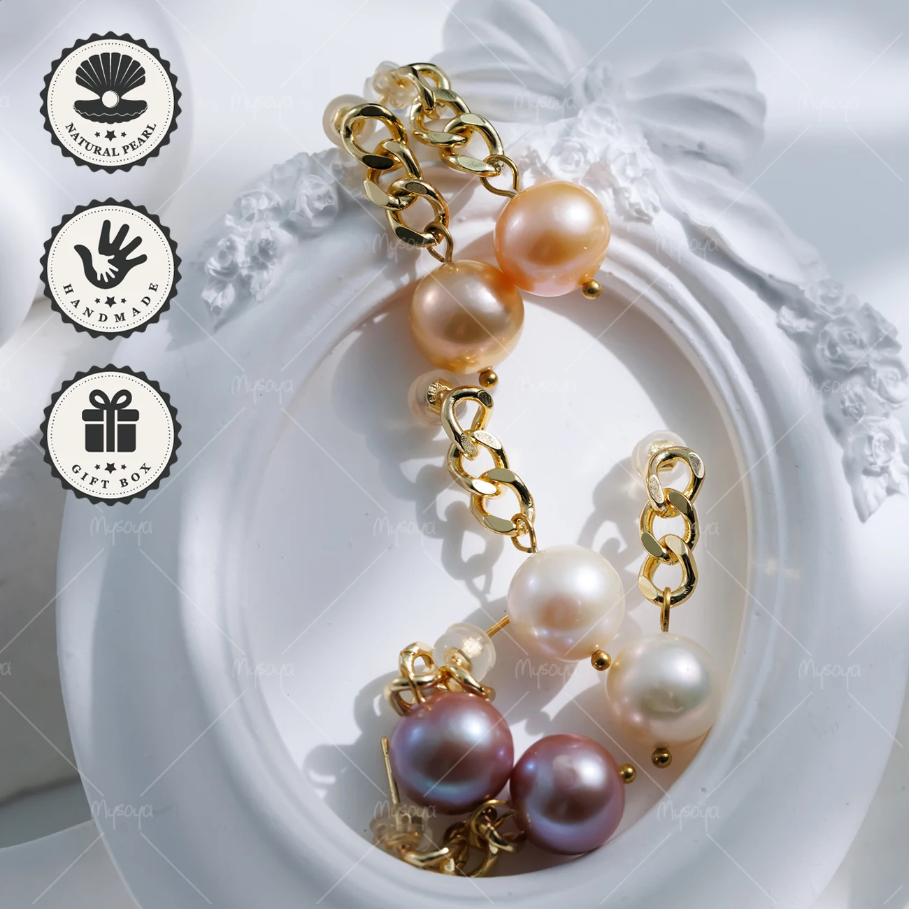 Серьги MYSOYA из пресноводного жемчуга Эдисона белого, фиолетового и розового цветов диаметром 11-12 мм с золотой цепочкой, подарок на день рождения, День святого Валентина
Серьги MYSOYA из пресноводного жемчуга Эдисона белого, фиолетового и розового цветов диаметром 11-12 мм с золотой цепочкой, подарок на день рождения, День святого Валентина