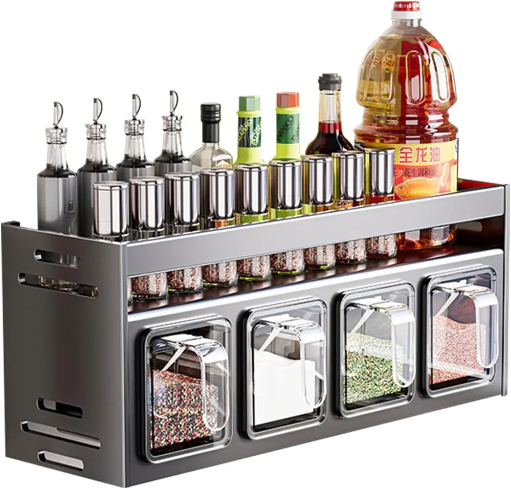 Kitchen Spice Rack Wall Mount Hanging Seasoning Box Over Stove Hanging Shelf Seasoning Jar Organizer for Sugar Salt Pepper
Kitchen Spice Rack Wall Mount Hanging Seasoning Box Over Stove Hanging Shelf Seasoning Jar Organizer for Sugar Salt Pepper