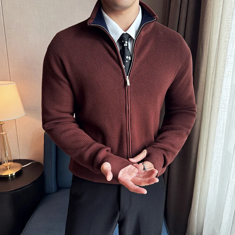 British Style Knitted Cardigan Men Autumn Thick Zipper Stand Up Collar Sweater High Quality Casual Business Knitted Jackets 2024
British Style Knitted Cardigan Men Autumn Thick Zipper Stand Up Collar Sweater High Quality Casual Business Knitted Jackets 2024