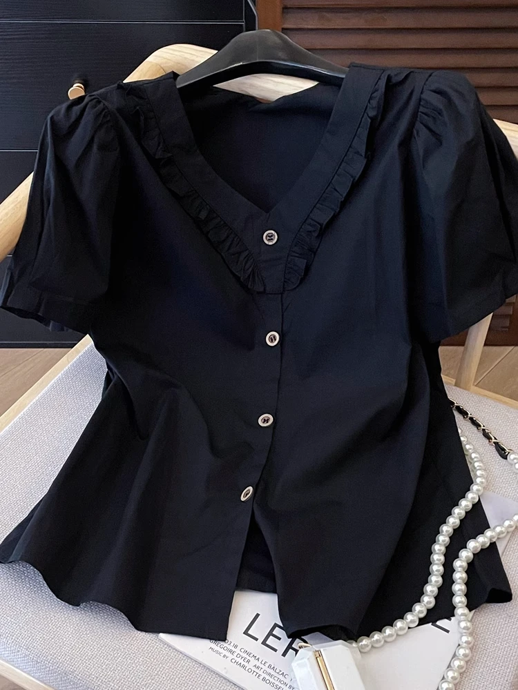 Elegant V-neck Short Sleeve Bubble Sleeve Shirt Women's Fashionable Summer New Arrival Black Checkered Shirt Korean Style Com...
Elegant V-neck Short Sleeve Bubble Sleeve Shirt Women's Fashionable Summer New Arrival Black Checkered Shirt Korean Style Com...