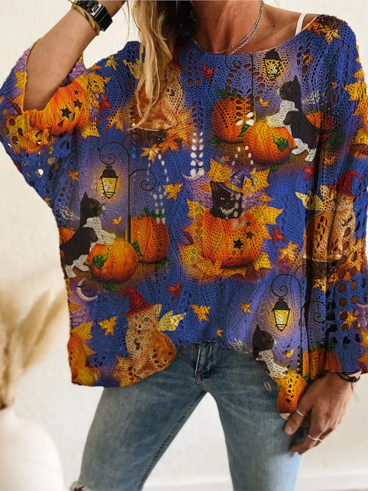 Woman's Sexy Hollow Knitted Halloween Costume Fashion One-line Collar Party Loose Pullover Autumn Winter Lady Leisure Streetwear
Woman's Sexy Hollow Knitted Halloween Costume Fashion One-line Collar Party Loose Pullover Autumn Winter Lady Leisure Streetwear