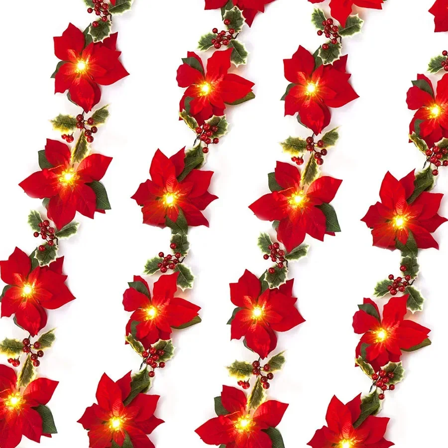 Poinsettia Christmas Flowers String Light with Red Berries Artificial Poinsettia Garland String Lights For Outdoor Party Decor
Poinsettia Christmas Flowers String Light with Red Berries Artificial Poinsettia Garland String Lights For Outdoor Party Decor