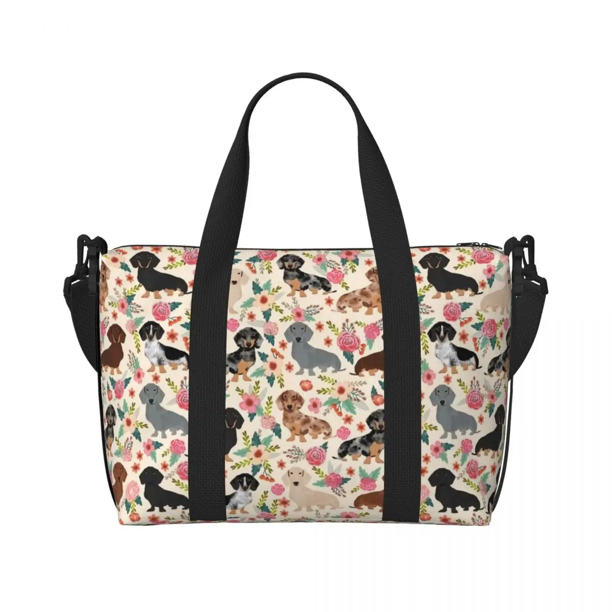 Custom Doxie Florals Dachshund Beach Tote Bag Women Sausage Dog Lovers Large Compartment Beach Gym Travel Bags
Custom Doxie Florals Dachshund Beach Tote Bag Women Sausage Dog Lovers Large Compartment Beach Gym Travel Bags