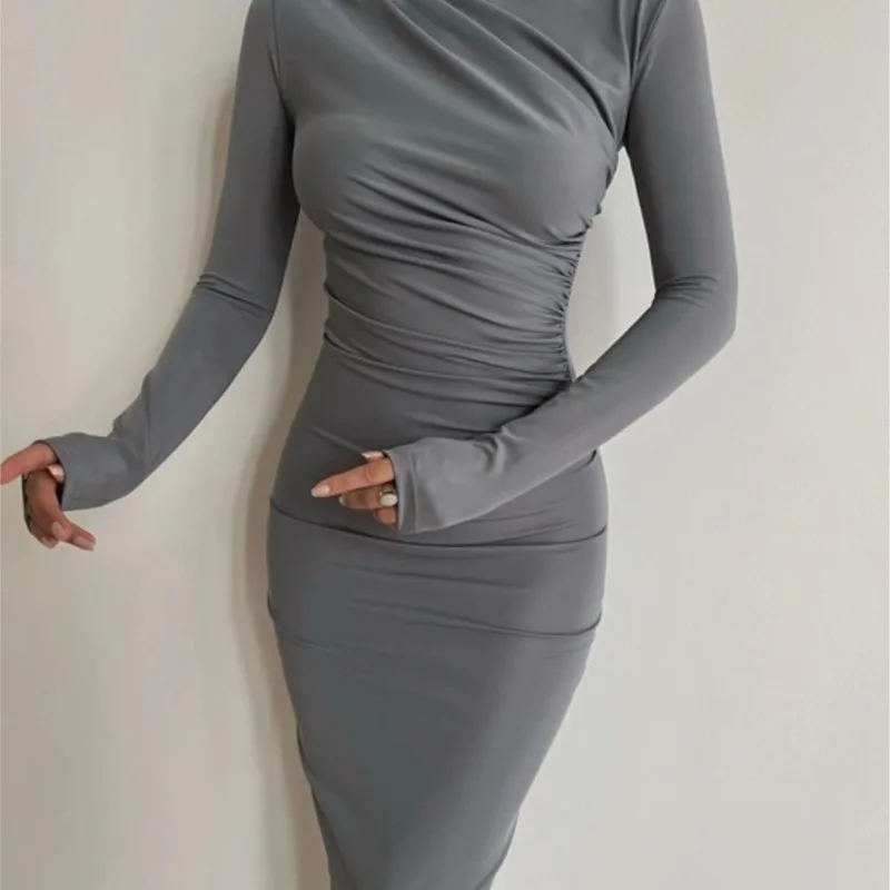 Woman Fashion Sexy Bodycon Folds Long Sleeve Midi Dresses Autumn Slim Solid Party Package Hip Elegant Dresses For Women Robe
Woman Fashion Sexy Bodycon Folds Long Sleeve Midi Dresses Autumn Slim Solid Party Package Hip Elegant Dresses For Women Robe