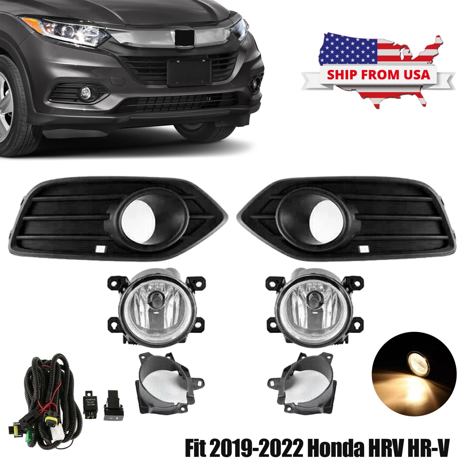 For Honda HRV HR-V 2019-2021 Front Bumper Fog Light Assembly with Bezel & Wire Harness & Halogen Bulbs Amber Light
For Honda HRV HR-V 2019-2021 Front Bumper Fog Light Assembly with Bezel & Wire Harness & Halogen Bulbs Amber Light