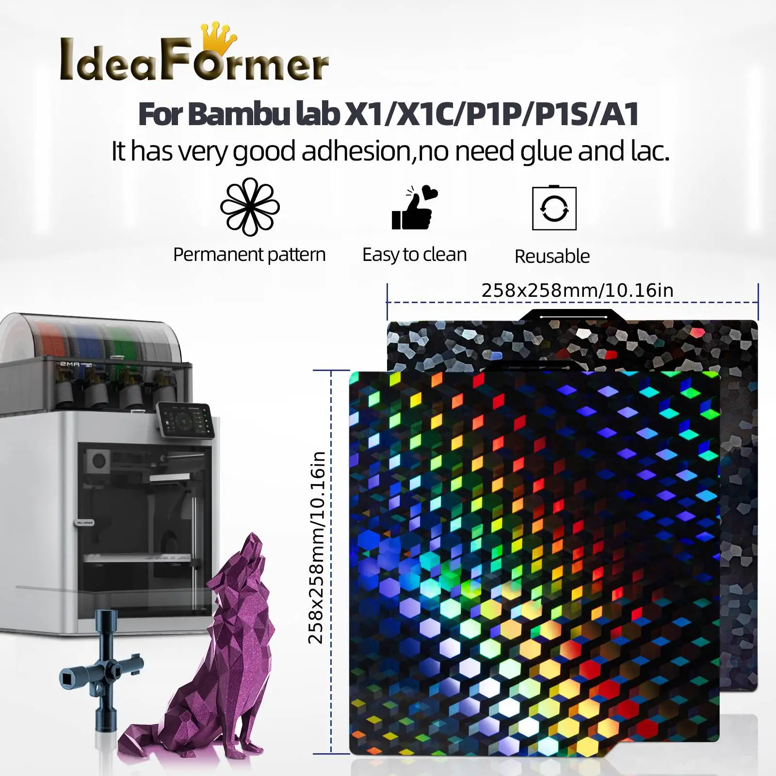 Соединительная пластина A1/P1/X1, 258x258 мм, новая модернизированная двухсторонняя объединительная пластина пленки PEG для серии Bambu Lab A1/P1/X1
Соединительная пластина A1/P1/X1, 258x258 мм, новая модернизированная двухсторонняя объединительная пластина пленки PEG для серии Bambu Lab A1/P1/X1