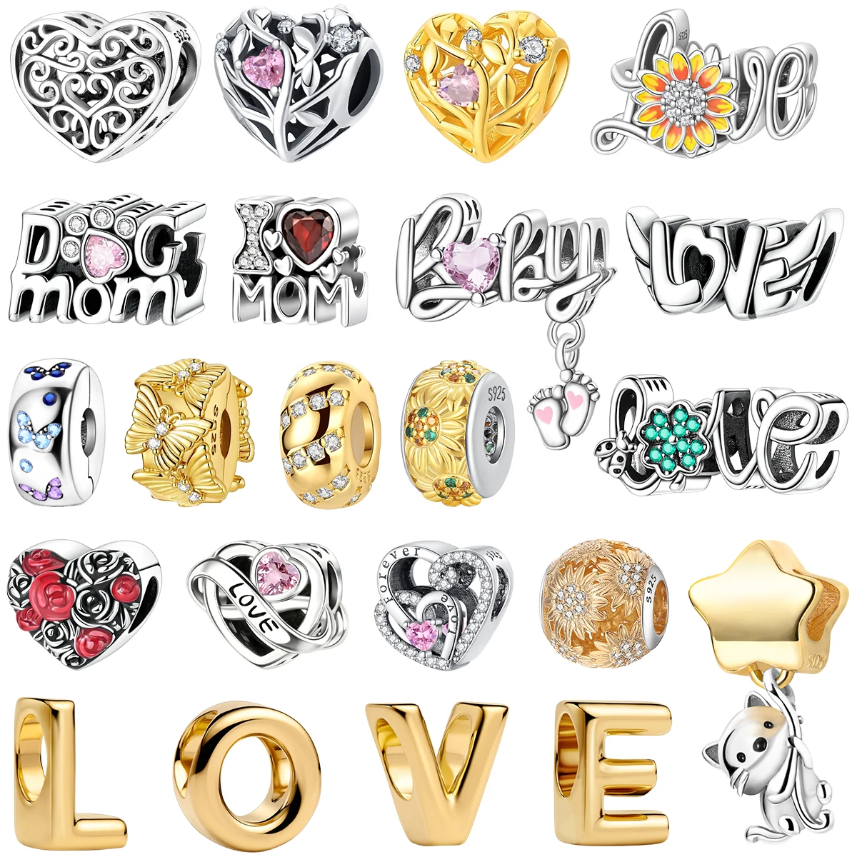 925 Sterling Silver Golden 26 Letter Charms Love Heart Family Tree Mother Butterfly Beads Fit Bracelet Necklace DIY Jewelry Gift
925 Sterling Silver Golden 26 Letter Charms Love Heart Family Tree Mother Butterfly Beads Fit Bracelet Necklace DIY Jewelry Gift