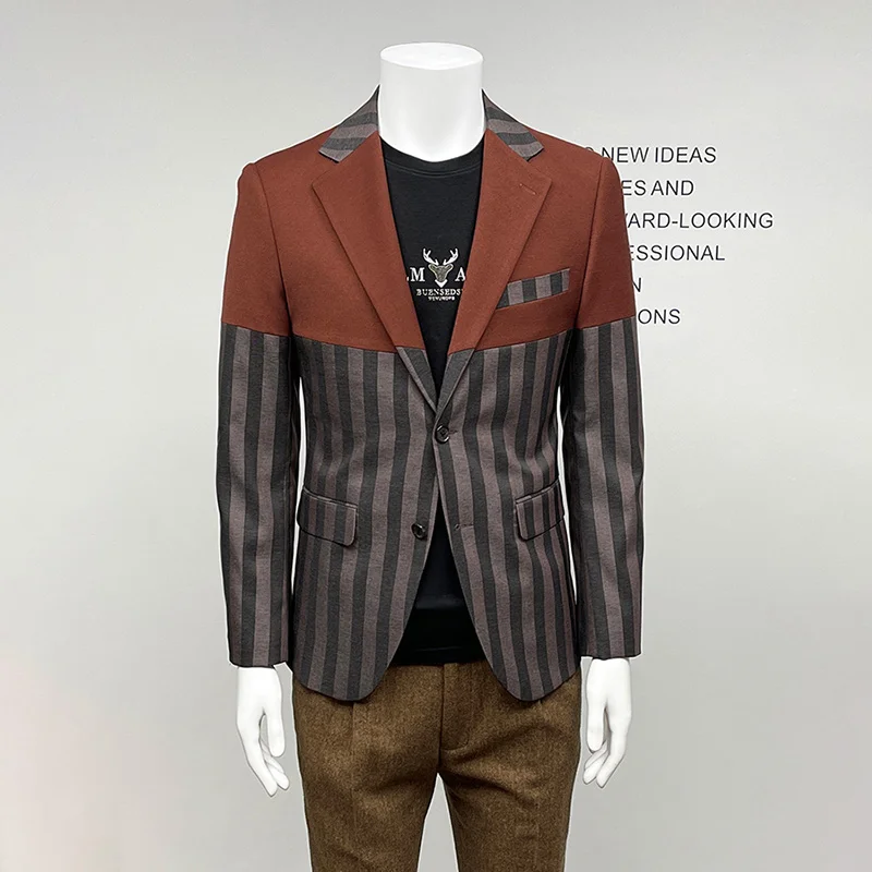 Brown Grey Stripe Fashion Suits Blazers Slim Fit Leisure Christmas Party Dinner Wear Korea Casual Style Patchwork Jackets 48 56
Brown Grey Stripe Fashion Suits Blazers Slim Fit Leisure Christmas Party Dinner Wear Korea Casual Style Patchwork Jackets 48 56