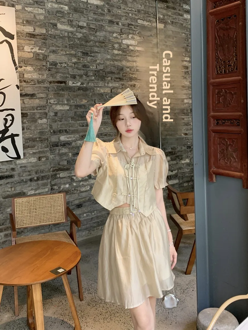 New Chinese Style Short Sleeve Shirt And High Waist Skirt Two Piece Set for Women Summer Slimming Fashion Ensemble
New Chinese Style Short Sleeve Shirt And High Waist Skirt Two Piece Set for Women Summer Slimming Fashion Ensemble