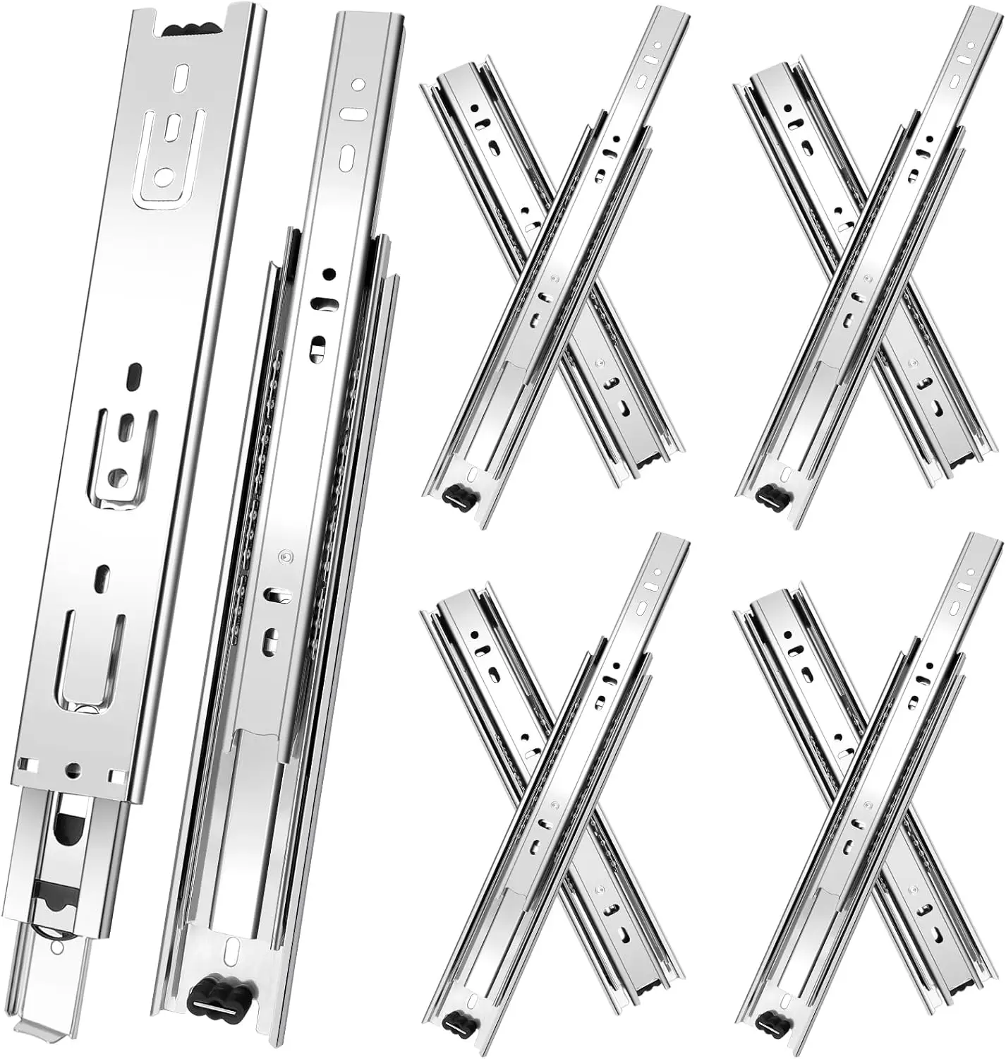 12 inch Drawer Slides 4 Pairs Full Extension Side Mount Cabinet Rails 100 LB Capacity Silver
12 inch Drawer Slides 4 Pairs Full Extension Side Mount Cabinet Rails 100 LB Capacity Silver