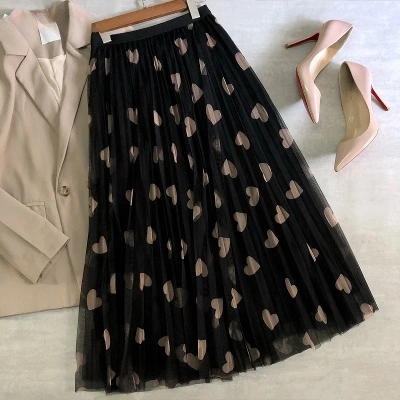 Tulle Maxi Skirt Women Fashion 2024 Spring Summer Heart Print High Waist Pleated Mesh Long Skirt Female Aesthetic Skirt Z425
Tulle Maxi Skirt Women Fashion 2024 Spring Summer Heart Print High Waist Pleated Mesh Long Skirt Female Aesthetic Skirt Z425