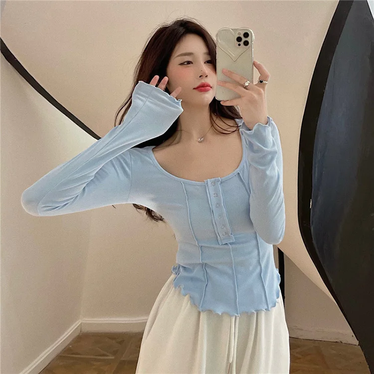 Buttons Spring T-Shirts Women Square Collar Shirts Top Long Sleeve Casual Striped Sexy Korean Top Tees Slim Streetwear Cool
Buttons Spring T-Shirts Women Square Collar Shirts Top Long Sleeve Casual Striped Sexy Korean Top Tees Slim Streetwear Cool