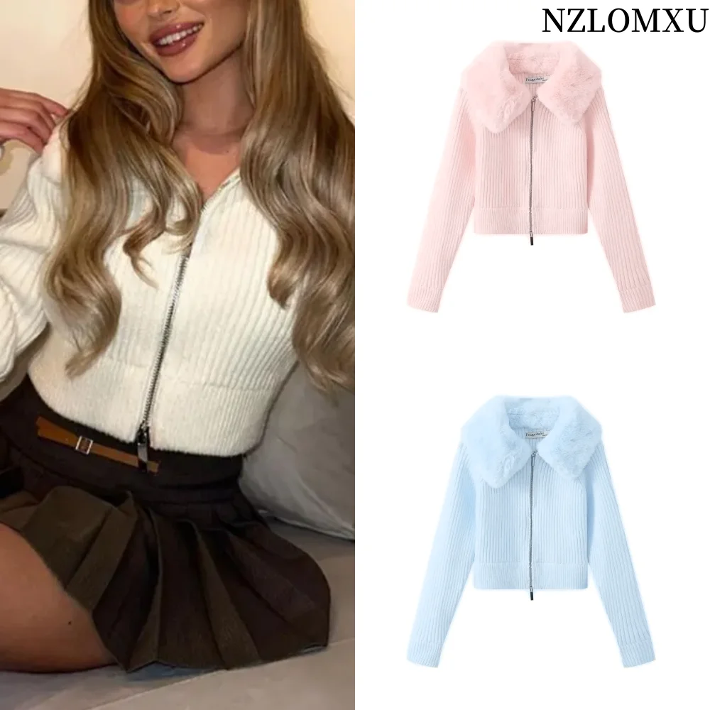 2024 Autumn Woman Artificial Wool Collar Short Knitted Sweater Cardigan Coats Fashion Zipper Casual Slim Tops
2024 Autumn Woman Artificial Wool Collar Short Knitted Sweater Cardigan Coats Fashion Zipper Casual Slim Tops