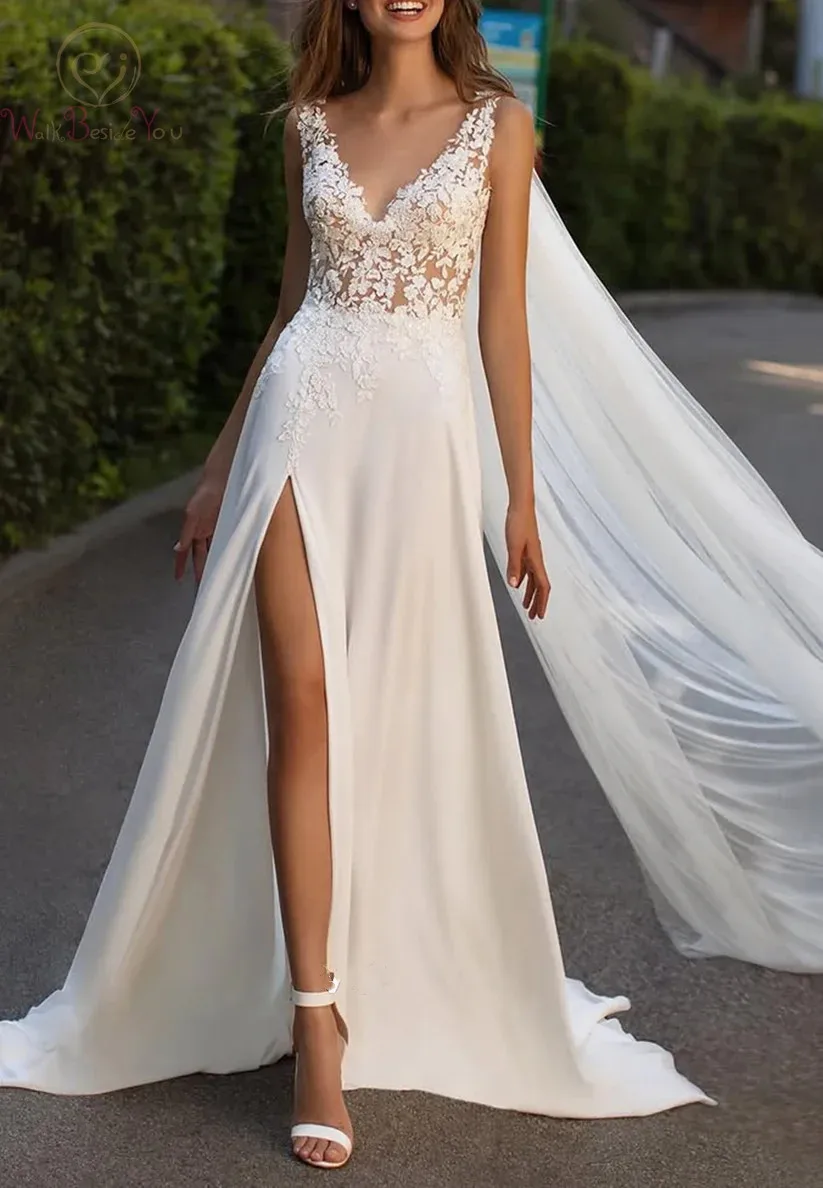 Индивидуальные классические простые свадебные платья с v-образным вырезом и аппликацией, кружевное платье-футляр, пляжное шифоновое платье с высоким разрезом и длинным шлейфом, свадебные платья
Индивидуальные классические простые свадебные платья с v-образным вырезом и аппликацией, кружевное платье-футляр, пляжное шифоновое платье с высоким разрезом и длинным шлейфом, свадебные платья