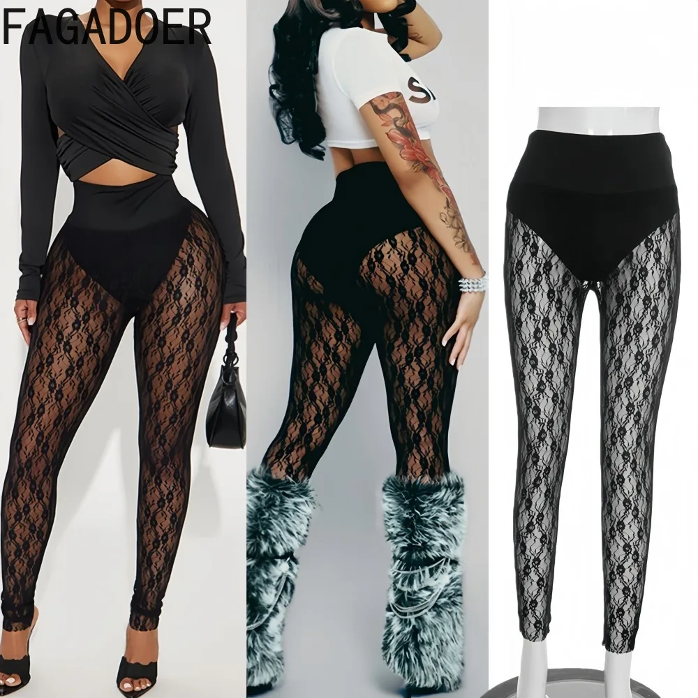 FAGADOER Sexy Lace Patchwork Bodycon Pants Women Solid Color Hollow-out See Through Pants Female Streetwear Bottoms Spring New
FAGADOER Sexy Lace Patchwork Bodycon Pants Women Solid Color Hollow-out See Through Pants Female Streetwear Bottoms Spring New