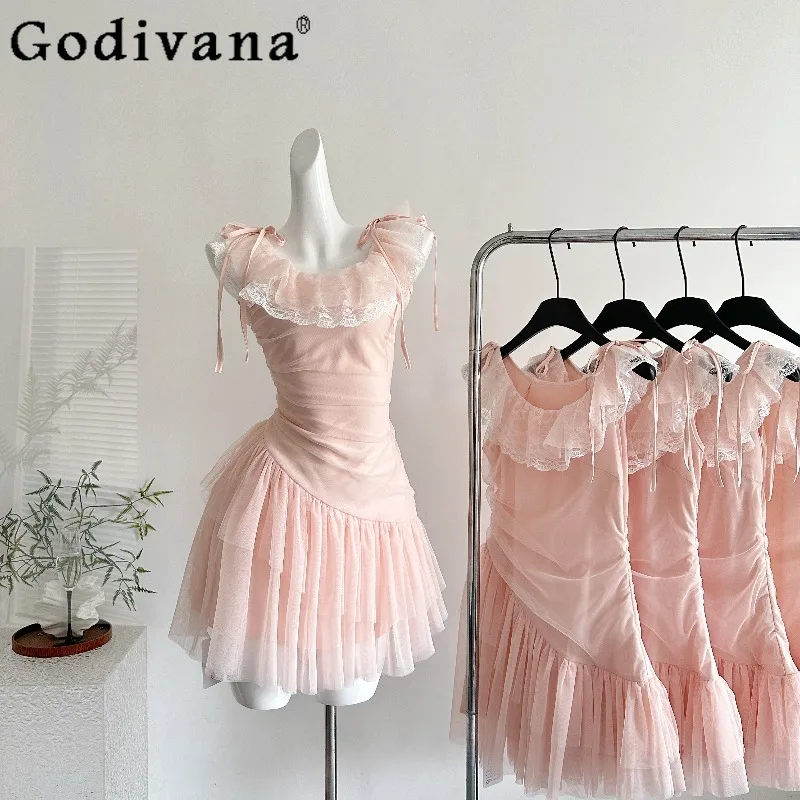Pink Fairy Dress for Women Waist Cinching French Irregular Princess Dress Summer Female High Waist Pink Ruffled Lolita Dress
Pink Fairy Dress for Women Waist Cinching French Irregular Princess Dress Summer Female High Waist Pink Ruffled Lolita Dress