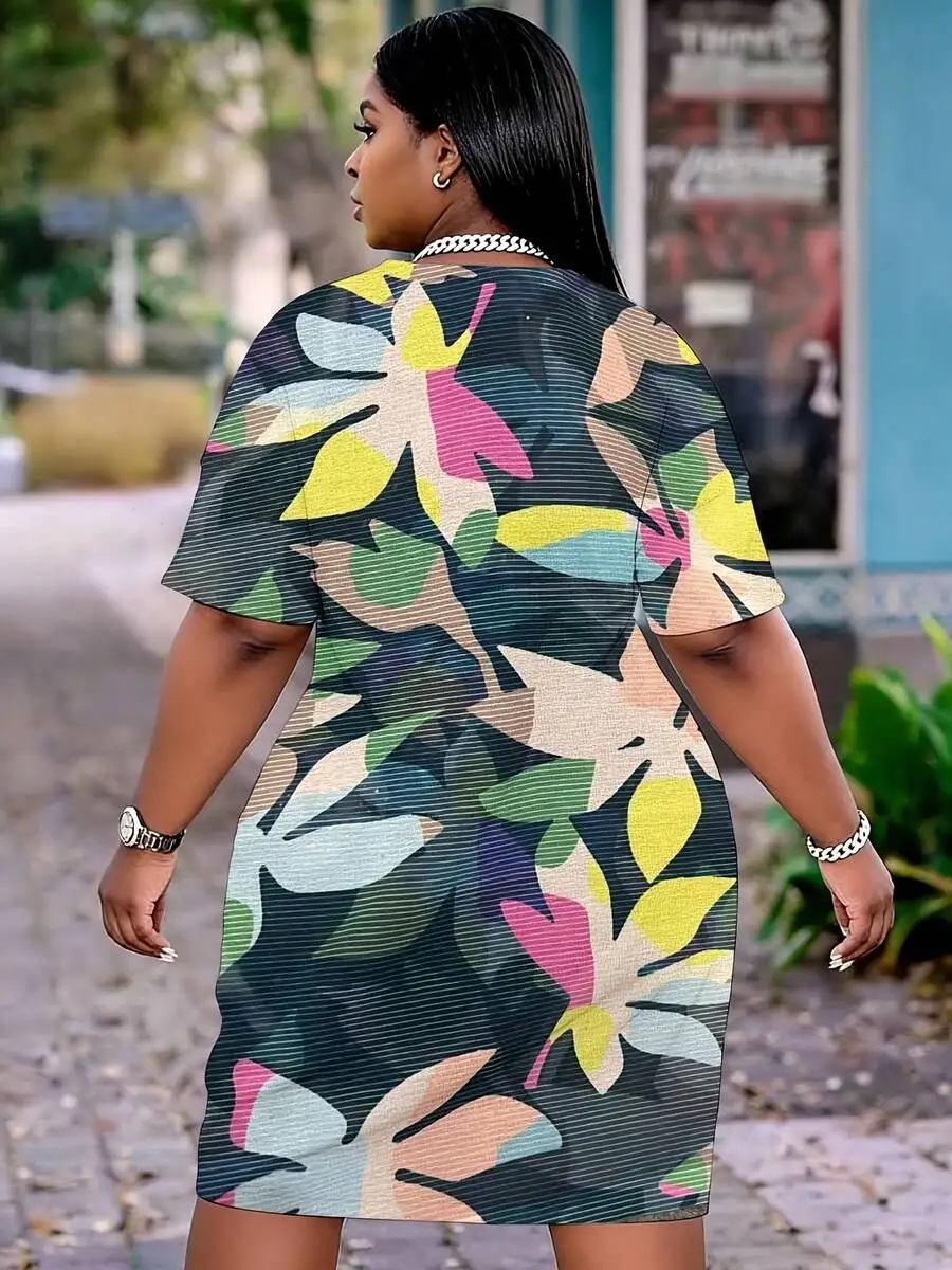 Curvy Fit V-Neck Short Sleeve Floral Dress With Pockets, Lightweight Summer Casual Wear For Women
Curvy Fit V-Neck Short Sleeve Floral Dress With Pockets, Lightweight Summer Casual Wear For Women
