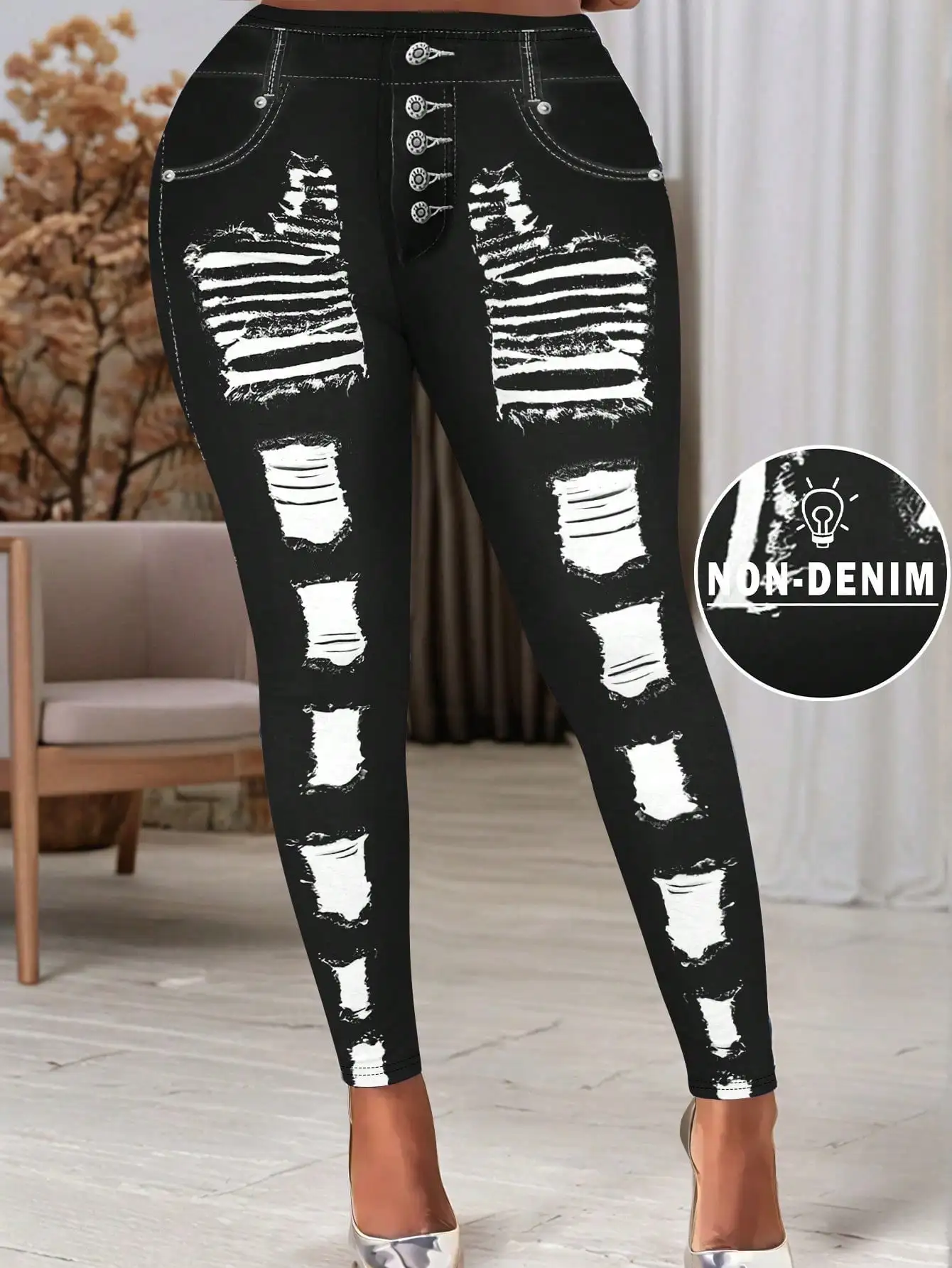 Узкие леггинсы больших размеров с потертостями и пуговицами спереди, эластичные брюки без джинсов для женщин
Узкие леггинсы больших размеров с потертостями и пуговицами спереди, эластичные брюки без джинсов для женщин