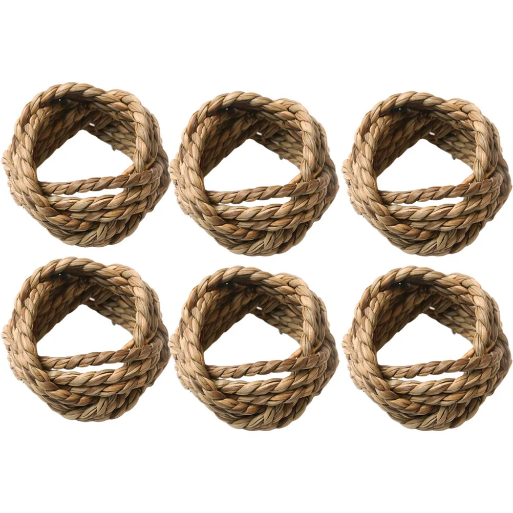 6Pcs Napkin Rings Handmade Straw Woven Design Decorative Table Setting for Party Wedding Dining Home Hotel Use