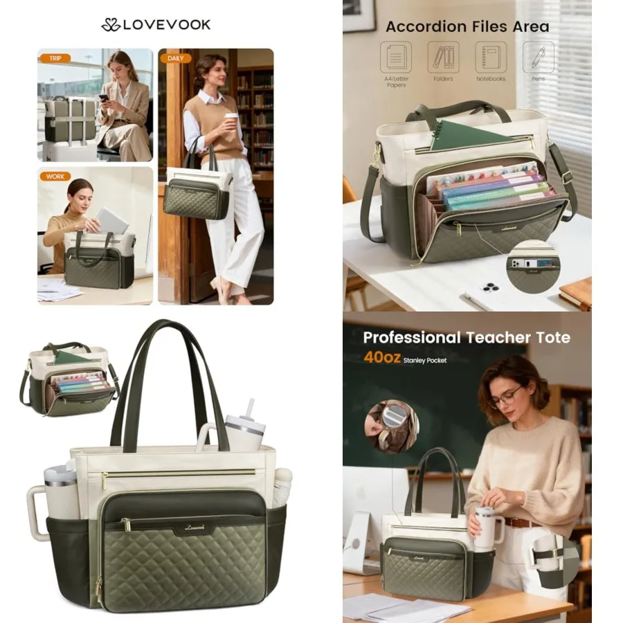 LOVEVOOK Teacher Tote Bag with Accordion File Pocket, Soft PU Leather Work Briefcase Quilted Laptop Bag with Large Cup Holder
LOVEVOOK Teacher Tote Bag with Accordion File Pocket, Soft PU Leather Work Briefcase Quilted Laptop Bag with Large Cup Holder