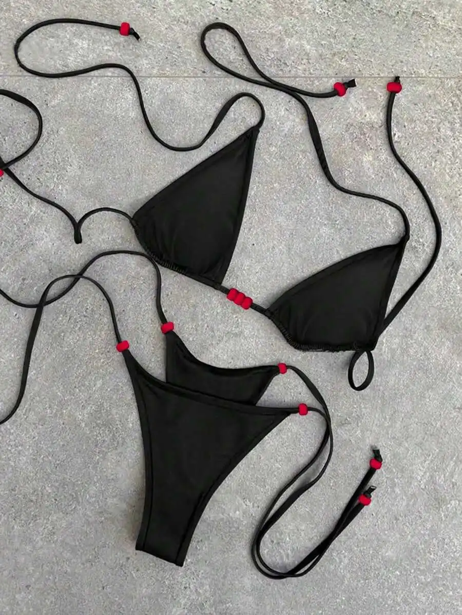Black Solid tie front Triangle Tie-Up Bikini Set For Women Summer Beach Swimwear Casual Vacation Party Wear
Black Solid tie front Triangle Tie-Up Bikini Set For Women Summer Beach Swimwear Casual Vacation Party Wear