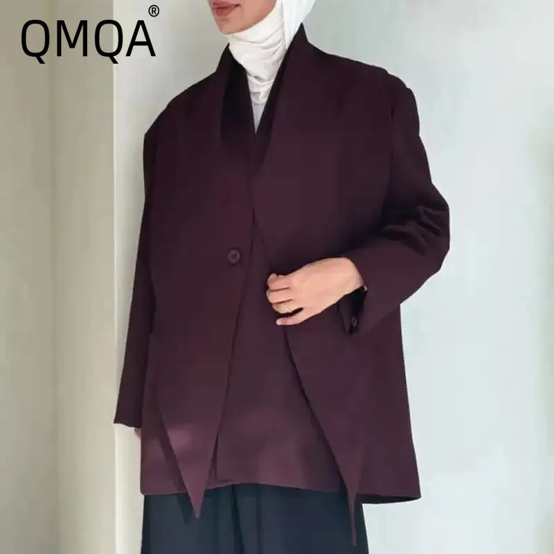 QMQA модный женский однотонный блейзер из шарфа с v-образным вырезом и длинными рукавами в стиле пэчворк на пуговицах, утягивающий блейзер, женские элегантные куртки QM423
QMQA модный женский однотонный блейзер из шарфа с v-образным вырезом и длинными рукавами в стиле пэчворк на пуговицах, утягивающий блейзер, женские элегантные куртки QM423