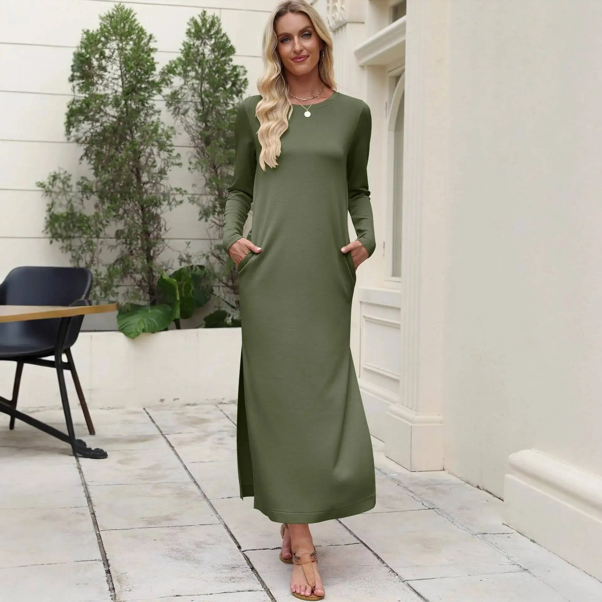 Lange Kleider Round Neck Long Sleeve Sexy Slim Fit Slit Long Dress Women's Summer Solid Color Double Pocket Formal Evening Dress
Lange Kleider Round Neck Long Sleeve Sexy Slim Fit Slit Long Dress Women's Summer Solid Color Double Pocket Formal Evening Dress