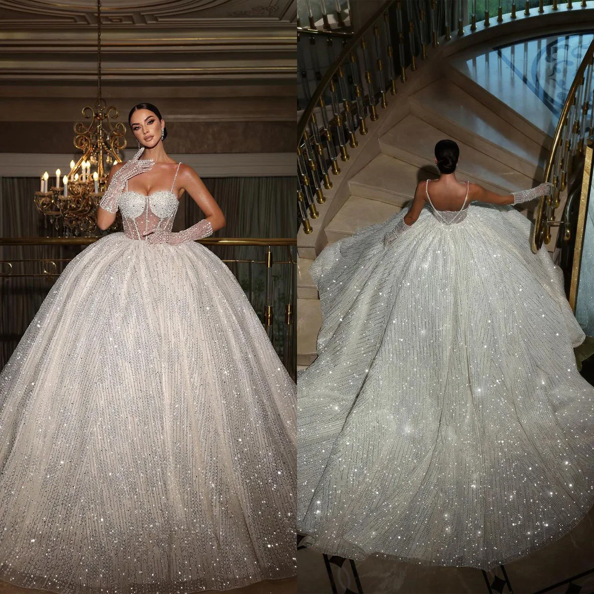 Vintage Spaghetti Straps Wedding Dresses Ball Gown Sexy Backless Sequined Lace Vestido De Noiva Custom Made Bridal Dress
Vintage Spaghetti Straps Wedding Dresses Ball Gown Sexy Backless Sequined Lace Vestido De Noiva Custom Made Bridal Dress