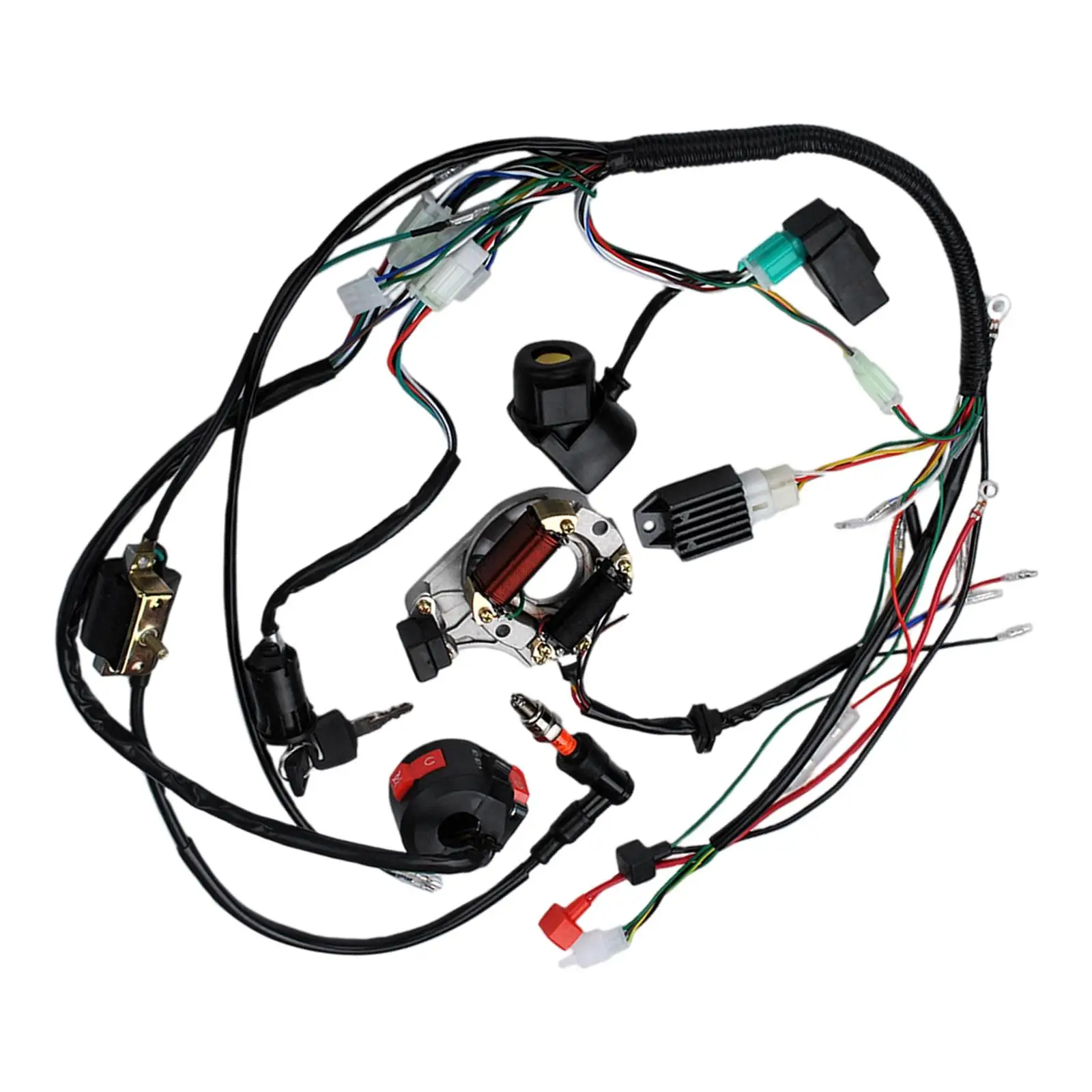 Complete Electrics Wire Harness Kit Relay Spark Plug Cdi Stator for Motorcycle Scooter ATV 50cc -125cc
Complete Electrics Wire Harness Kit Relay Spark Plug Cdi Stator for Motorcycle Scooter ATV 50cc -125cc