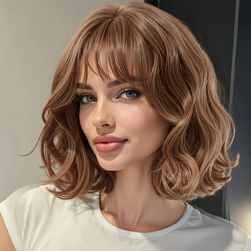 Женский коричневый короткий вьющийся парик с челкой - синтетический парик с грязной волной естественного вида
Женский коричневый короткий вьющийся парик с челкой - синтетический парик с грязной волной естественного вида