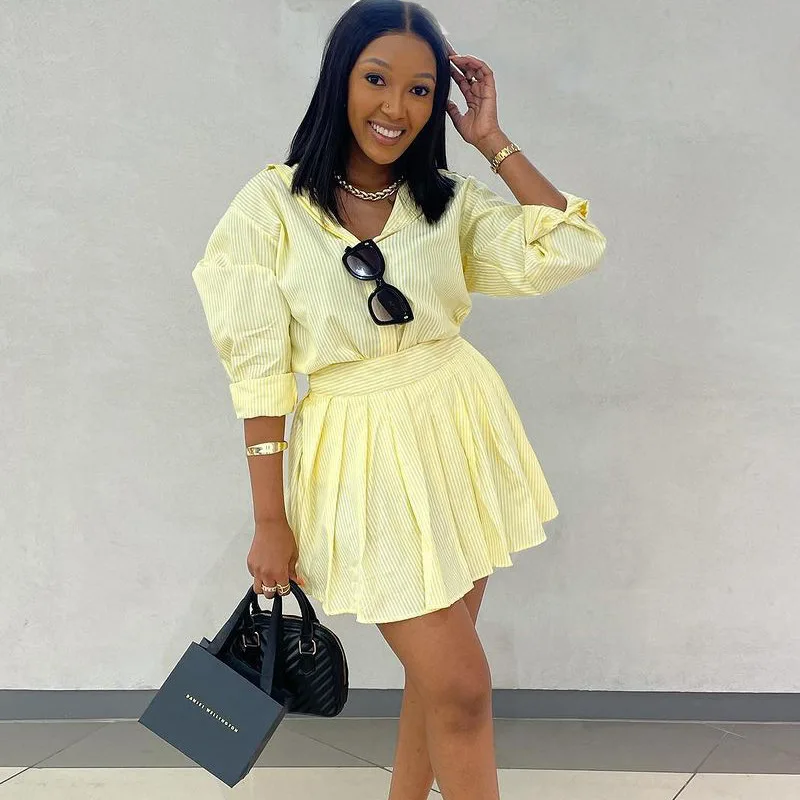 Street Pleated Skirt Two Piece Set Spring Women Single Breasted Lapel Shirt+High Waist Mini Bust Skirt Suit Summer Casual Outfit
Street Pleated Skirt Two Piece Set Spring Women Single Breasted Lapel Shirt+High Waist Mini Bust Skirt Suit Summer Casual Outfit