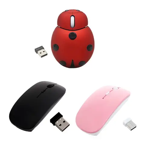 Mini Animal Shape Wireless Mouse with USB Receiver 2.4GHz Cartoon Ladybug Mouse for Most Systems Desktop Laptop Accessories