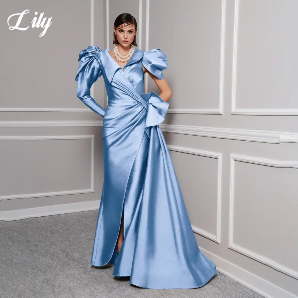 Lily Sky Blue Elegant Prom Gown V-Neck One-Side Long Sleeve Prom Dress Pleated Split Mermaid Woman Evening Dresses Customized
Lily Sky Blue Elegant Prom Gown V-Neck One-Side Long Sleeve Prom Dress Pleated Split Mermaid Woman Evening Dresses Customized
