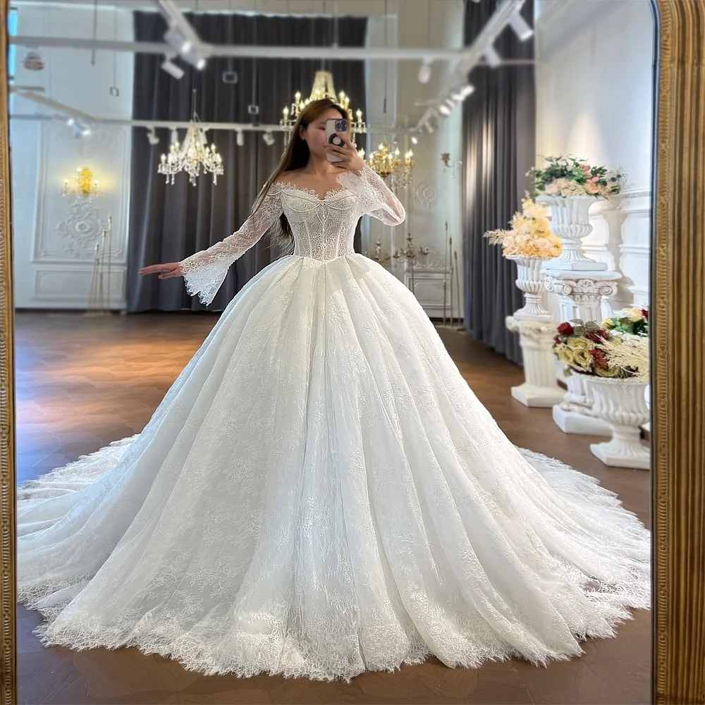 Customized Elegant Soft Lace Beach Style A-line Wedding Dresses Romantic Long Sleeves Lace Wedding Dresses vestidos de novia
Customized Elegant Soft Lace Beach Style A-line Wedding Dresses Romantic Long Sleeves Lace Wedding Dresses vestidos de novia