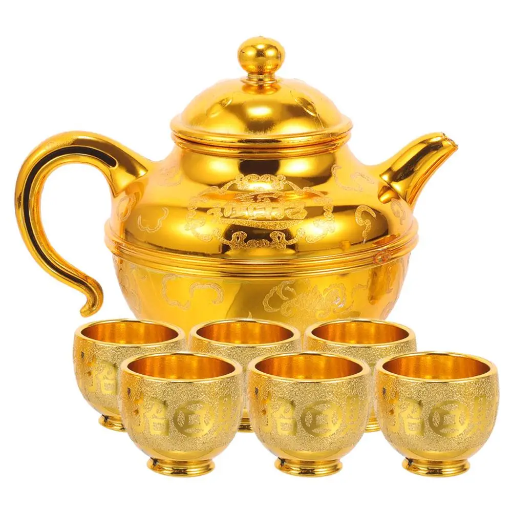 Sand Gold Teapot Flat Cup Set Golden Offering Altar Bowl Cups Tea Pot Kettle Religious Everyday Use Delicate
Sand Gold Teapot Flat Cup Set Golden Offering Altar Bowl Cups Tea Pot Kettle Religious Everyday Use Delicate