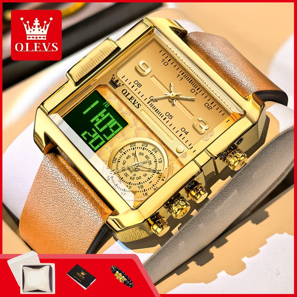 OLEVS 1101 Quartz Watches for Man Square Leather Band Dual Movement Men's Watch Dual Time Zone Alarm Luminous Electronic Watches
OLEVS 1101 Quartz Watches for Man Square Leather Band Dual Movement Men's Watch Dual Time Zone Alarm Luminous Electronic Watches