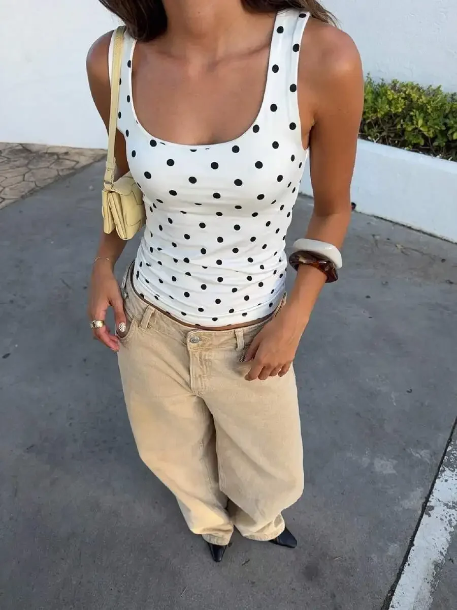 Women Polka Dot Sleeveless Tank Top Square Neck Slim Fit Casual Vest
Women Polka Dot Sleeveless Tank Top Square Neck Slim Fit Casual Vest