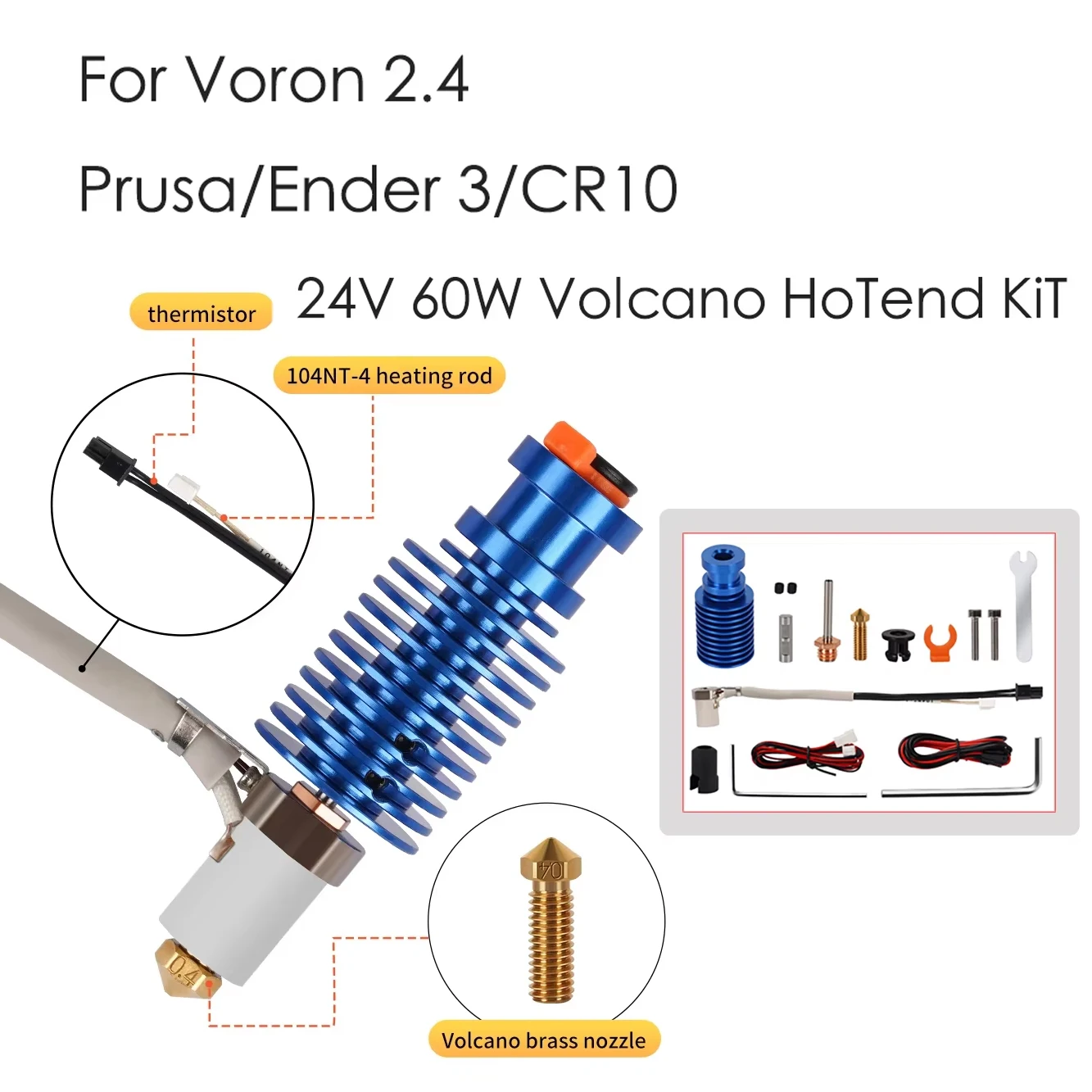 Volcano Hotend E3D V6 24V 60W Hotend Ceramic Heater Print Head 3D Printer Parts for Voron 2.4 Prusa Ender 3 CR10 MK3S Kit.
Volcano Hotend E3D V6 24V 60W Hotend Ceramic Heater Print Head 3D Printer Parts for Voron 2.4 Prusa Ender 3 CR10 MK3S Kit.