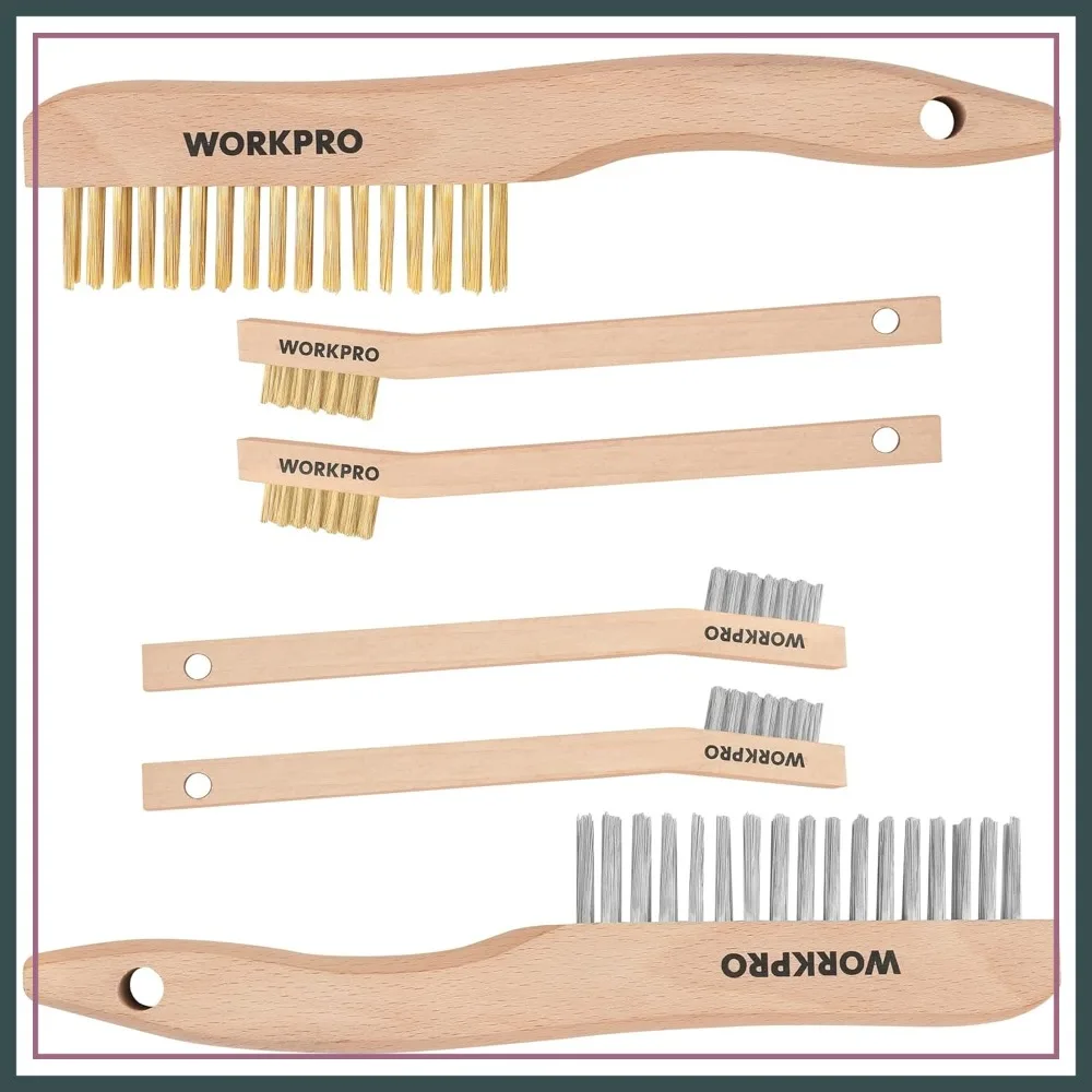 6 Pcs Brass & Stainless Steel Wire Brush Set, Small & Large with Beechwood Handle for Cleaning Rust, Paint, Welding Slag
6 Pcs Brass & Stainless Steel Wire Brush Set, Small & Large with Beechwood Handle for Cleaning Rust, Paint, Welding Slag