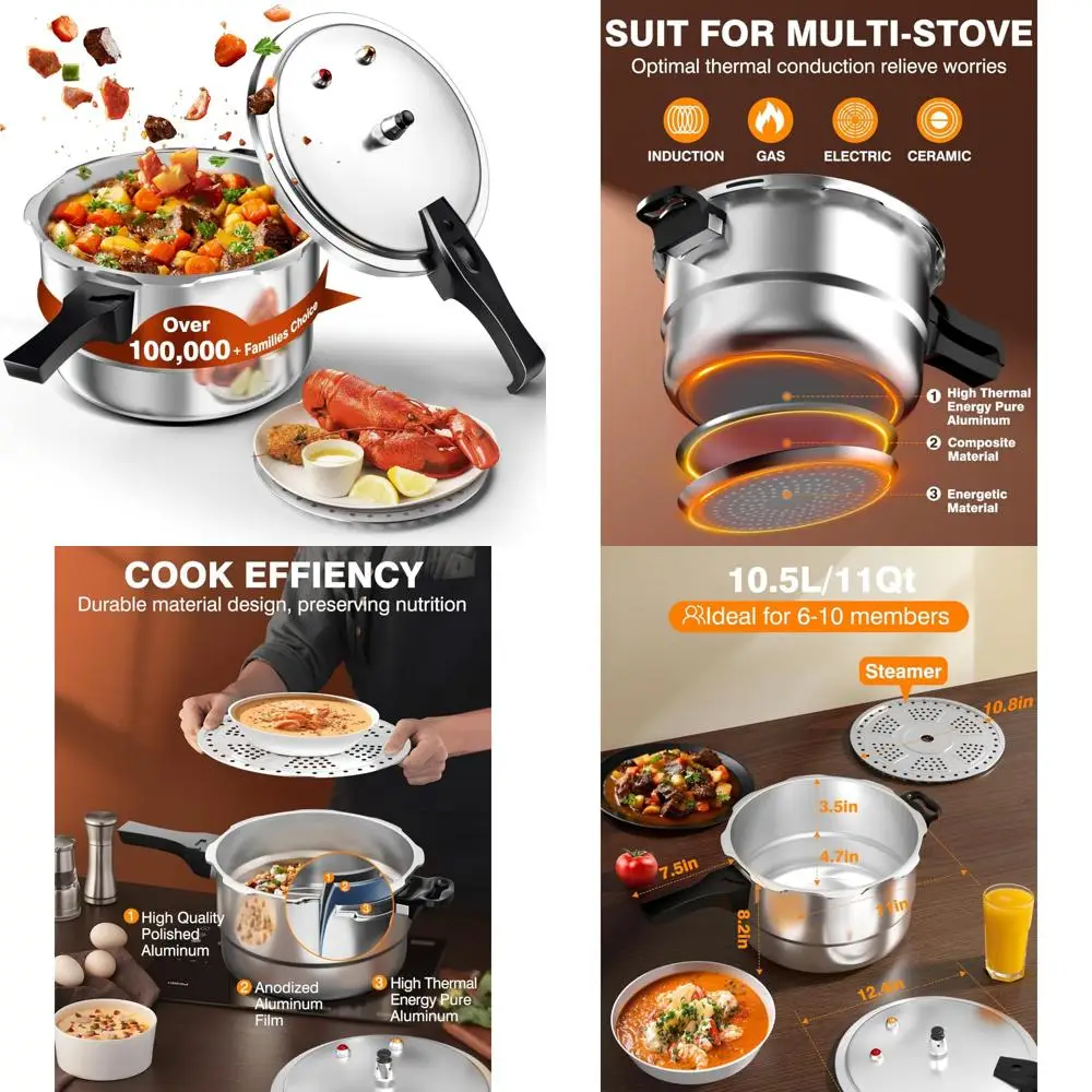 Алюминиевая скороварка с выпускным клапаном и защитными функциями, совместимая с газовыми и индукционными плитами, универсальная кухонная Solu
Алюминиевая скороварка с выпускным клапаном и защитными функциями, совместимая с газовыми и индукционными плитами, универсальная кухонная Solu