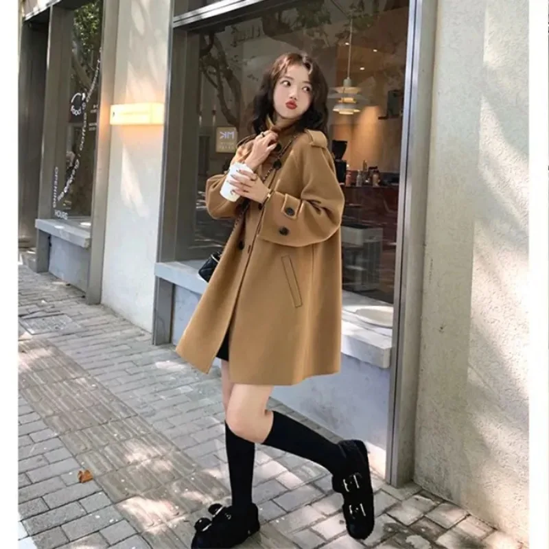Women Clothes Spring Autumn Simplicity Button Solid Color Turn-down Collar Coat Ladies All-match Woolen Cloth Lazy Wind Cardigan 
Women Clothes Spring Autumn Simplicity Button Solid Color Turn-down Collar Coat Ladies All-match Woolen Cloth Lazy Wind Cardigan
